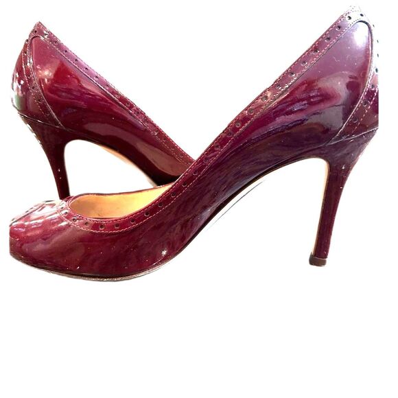 Kate Spade  Dark Red Patent Leather Peep-toe Perforated Heels - Size 9.5 - Picture 7 of 9